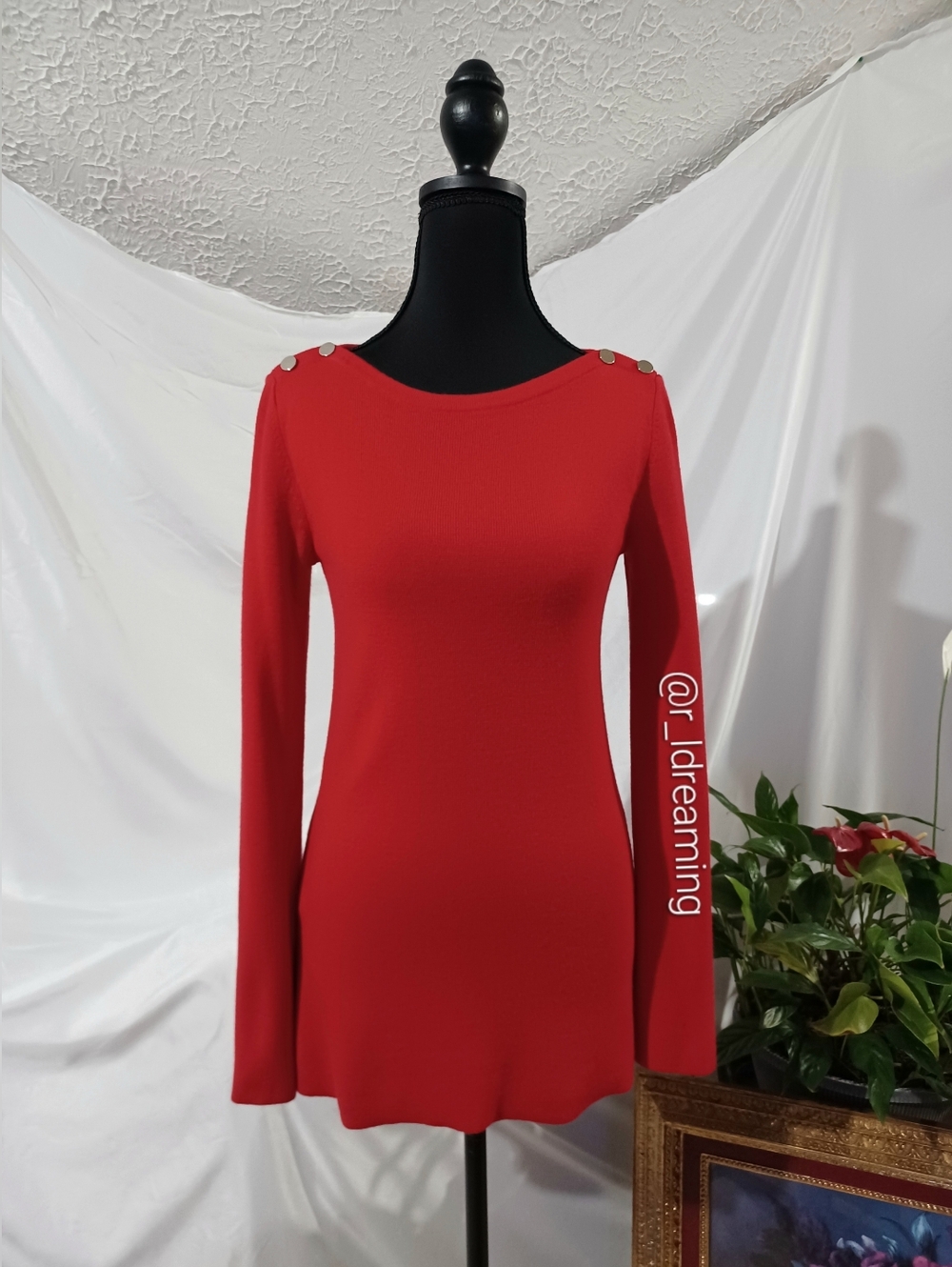 Ann Taylor Red Knit Mini Dress - Button Shoulder & Side Slit Size XXS NWT - Picture 5 of 9